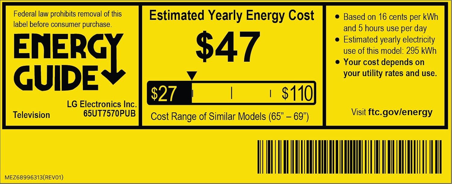 Energy Guide for an LG 65-inch TV