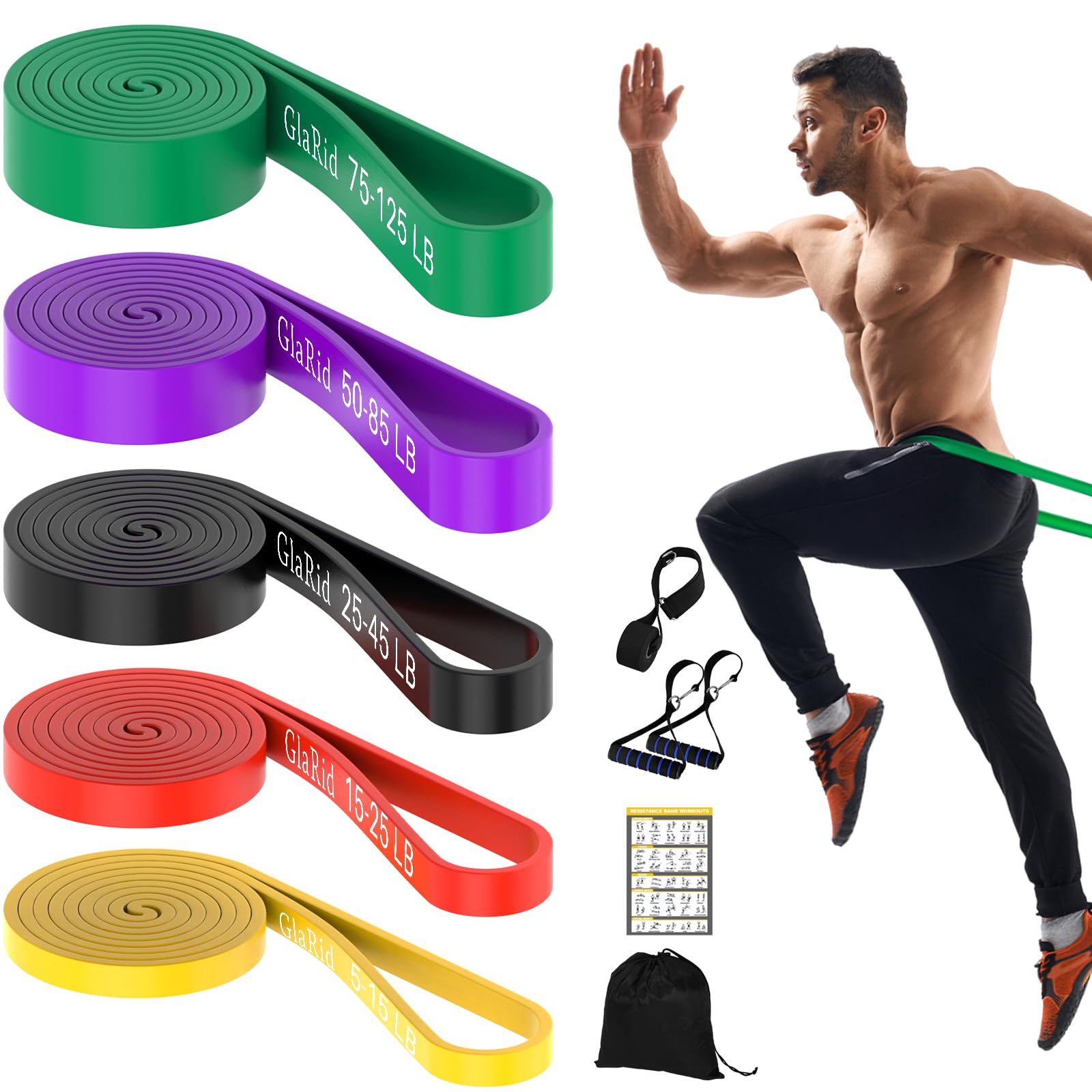 GlaRid Resistance Bands Set, 5 Levels Exercise Bands Resistance Men Women, Pull Up Assistance Bands with Door Anchor