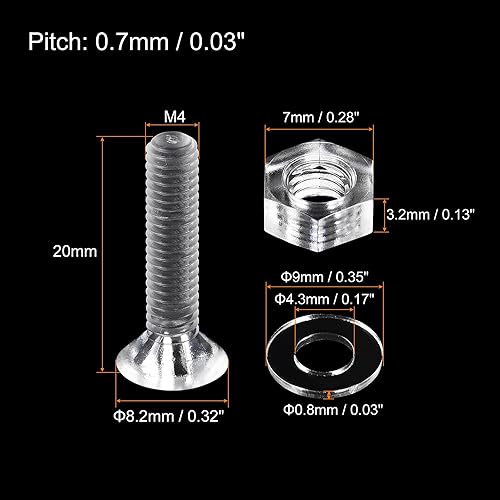 Miniatura 2 de uxcell Tornillos de máquina Phillips de plástico M4 x 0.787 in con tuercas y arandelas planas, pernos de máquina de cabeza plana de PC