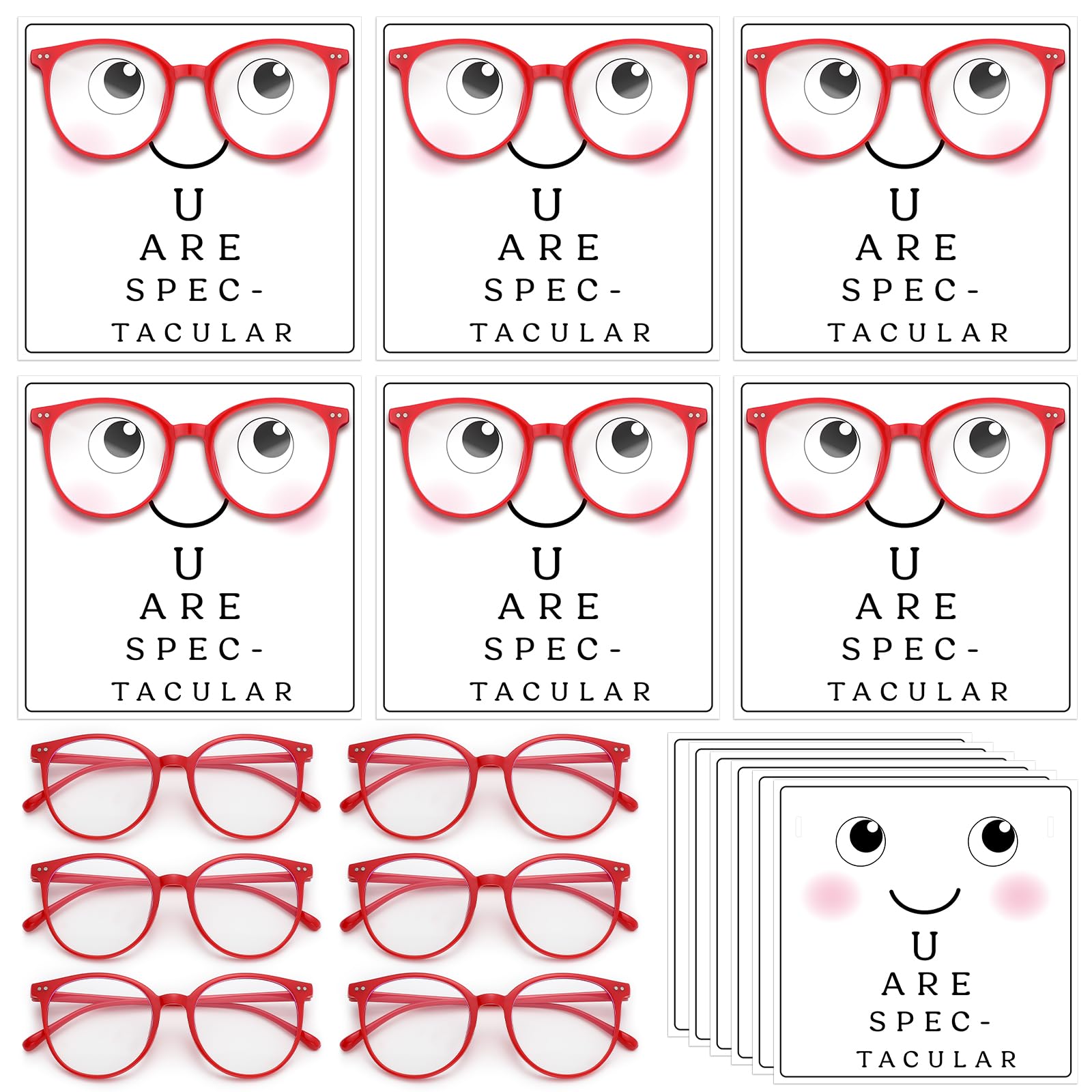 12 Pack Valentines Day Nerdy Sunglasses with Cards Gift Nerdy Clear Lens Glasses Valentines Day Exchange Gifts for Classroom School Activities Goody Bags Filler Party Favors