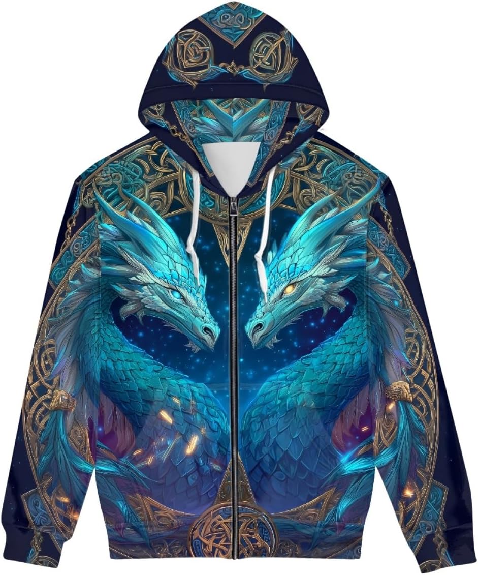 GLUDEAR Men's 3D Graphic Print Full-Zip Mock Neck Sweatshirt Long Sleeve Lightweight Loose Fit Jackets