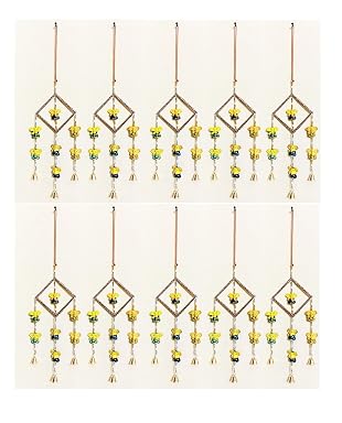 Sphinx multicolored handmade Lord Ganesha rhombus shaped gota golden beads and bells dream catcher wall hangings for decoration - (A3, 10)