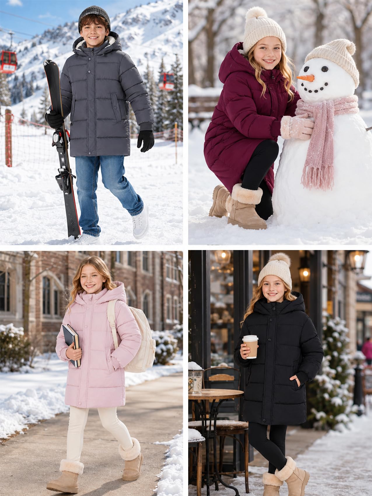 SEAUR Piumino per bambini, con cappuccio, con cerniera, imbottito, invernale, per ragazze e ragazzi, caldo | Cappotto foderato in pile caldo trapuntato lungo bambini giacca trapuntata