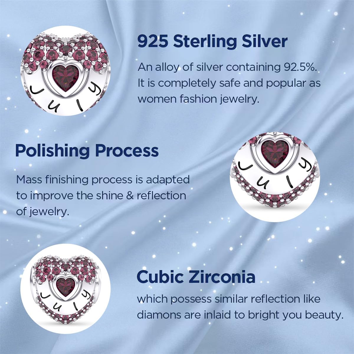 Birthstone Charms Love Heart Openwork Bead Charm for Women Bracelets and Necklaces 925 Sterling Silver with 5A Cubic Zirconia,Jewelry Gifts Women - Image 5