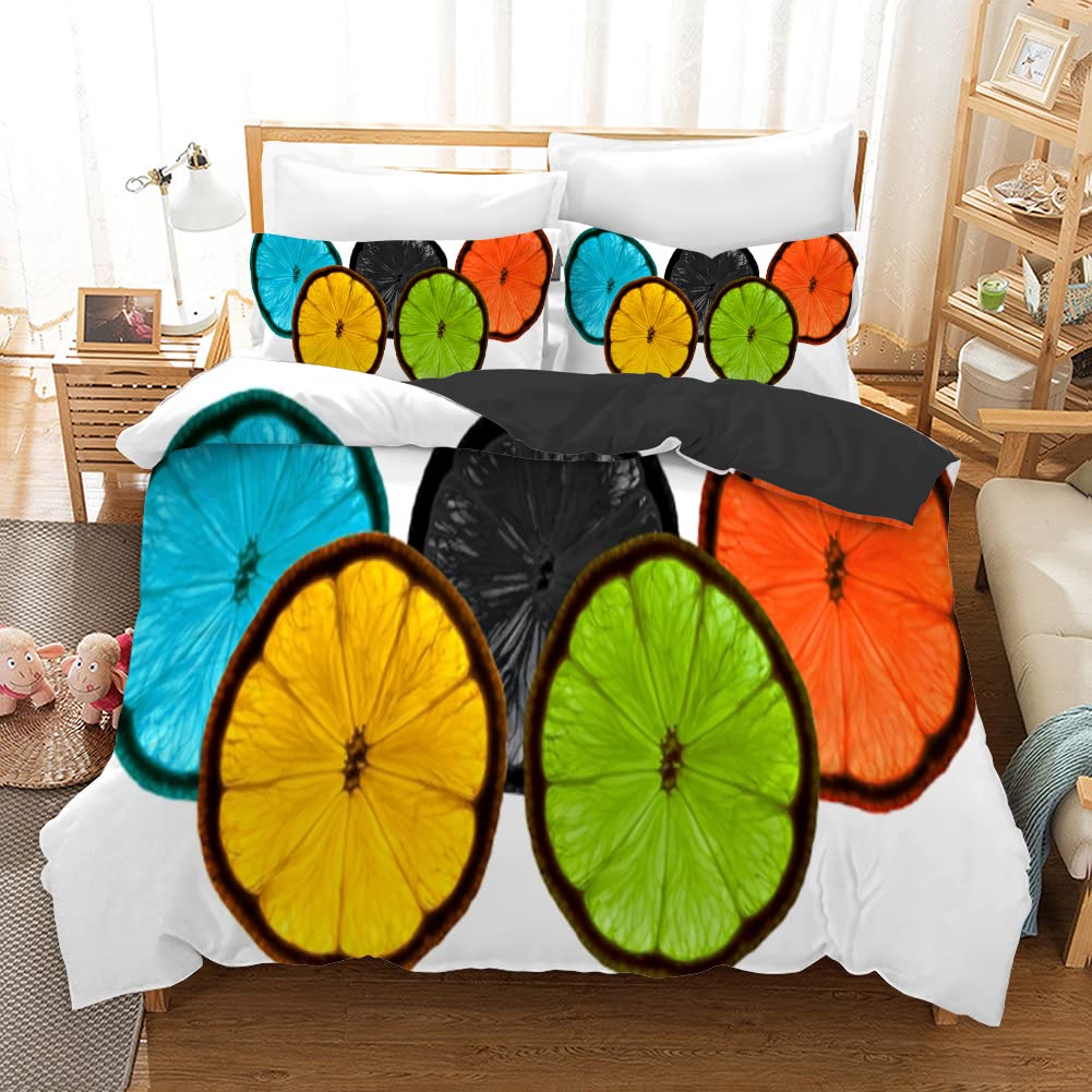 Housse de Couette 240 x 260 Citron Microfibre Parure de Lit 2 Taies d'oreiller 65x65