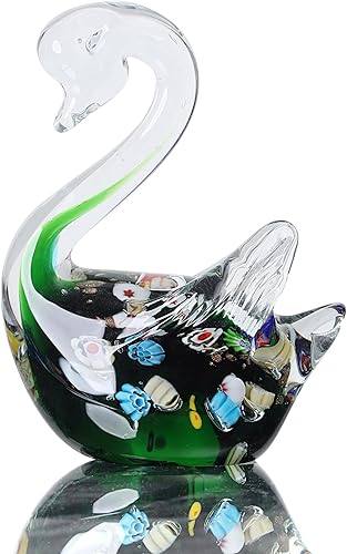Yao Yuan AOYUAN - Figura de cisne de cristal multicolor hecha a mano, elegante decoración de cisne para el hogar y la oficina (color verde)