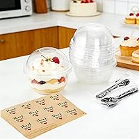 Vista 3 de Paquete de 100 tazas de plástico de postre de 8 onzas con tapas de cúpula, tazas de yogur transparente sin agujeros, vasos desechables para servir