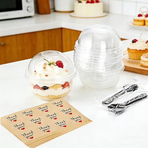 Miniatura 3 de Paquete de 100 tazas de plástico de postre de 8 onzas con tapas de cúpula, tazas de yogur transparente sin agujeros, vasos desechables para servir