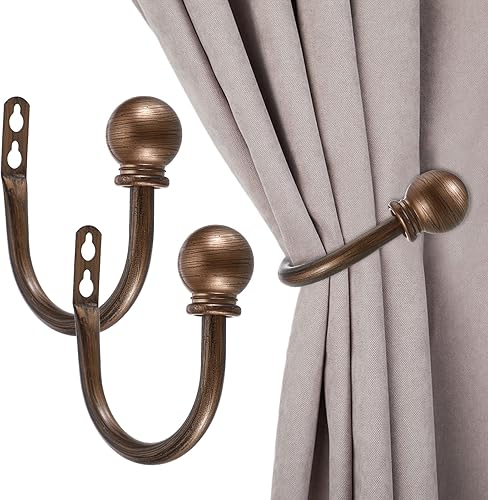 Miniatura 8 de Sumnacon Juego de 2 soportes decorativos de metal para cortinas de ventana, para montaje en la pared, para dormitorio, sala de estar, oficina, viene