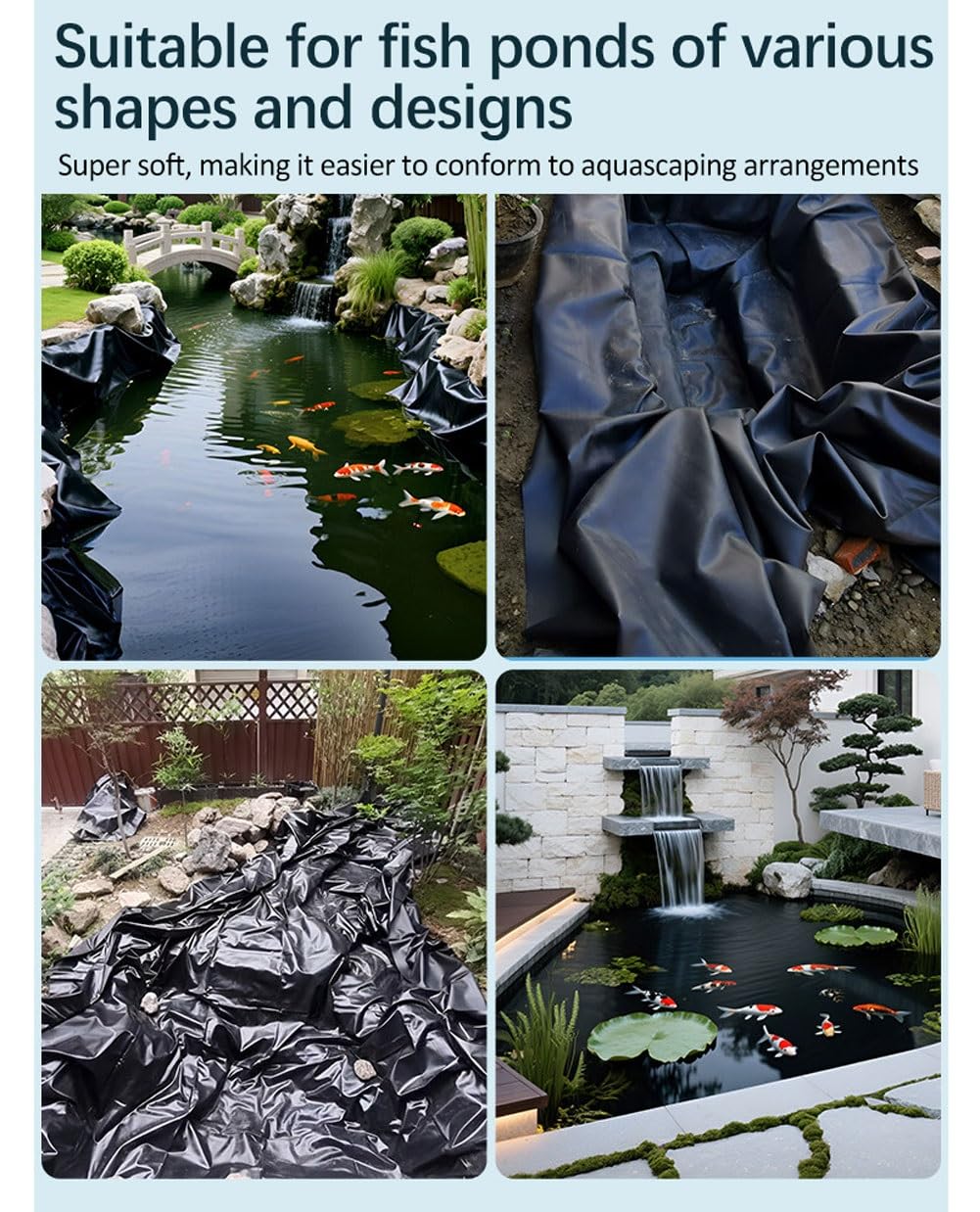 Rivestimento per Laghetto di Grandi Dimensioni EPDM 0.7 mm, Telo in Gomma Impermeabile Robusta per Laghetti Artificiali, Cascate da Giardino, Paesaggistica Esterna(1.5x2m)