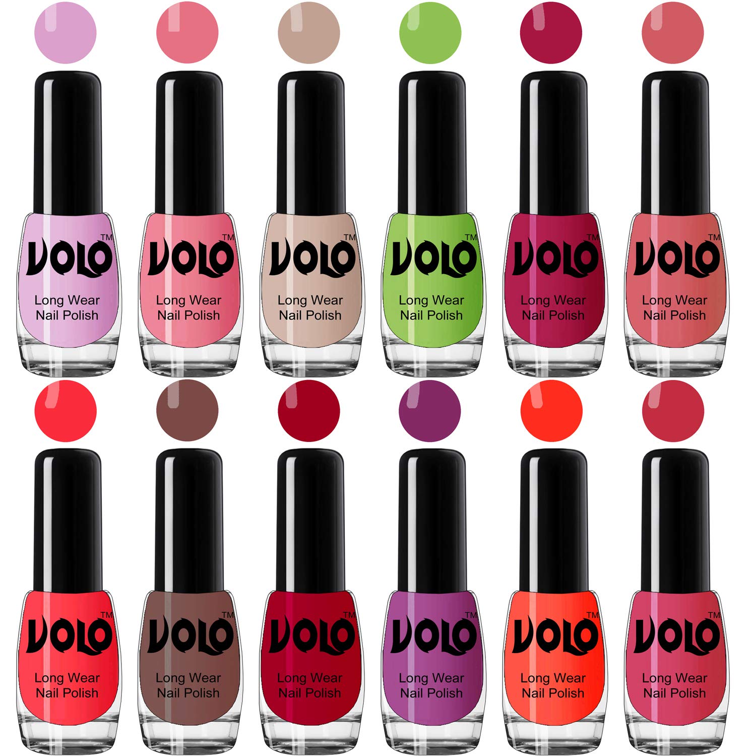 Volo Best Affordable Gloss Nail Polish Combo 12 Pcs Full Year Collection(Purple, Pink, Nude, Green, Magenta, Peach, Red, Nude, Red, Plum, Coral, Pink) 60 ML-picture-0