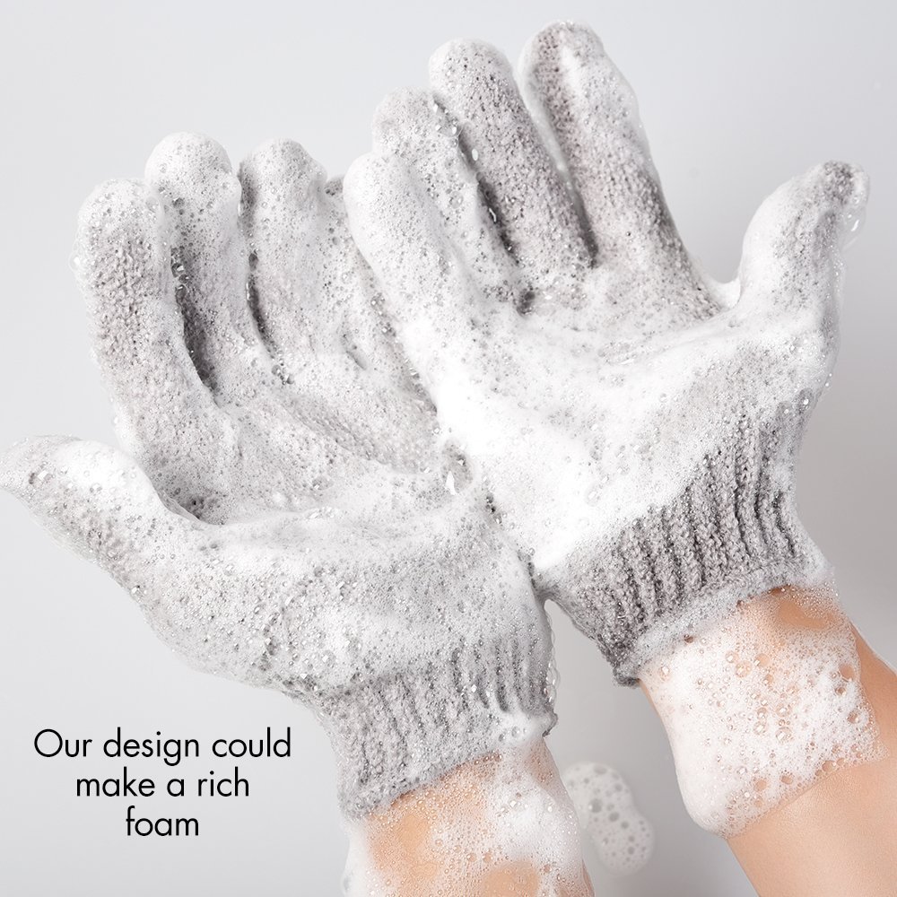 Exfoliating Bath Gloves Shower Exfoliation Nylon Mesh Gloves Bath Spa Exfoliating Scrubber, Bathing Glove Mitt Scrubs Away Dead Skin Cells and Improve Blood Circulation 2 Pairs by KRRAMEL