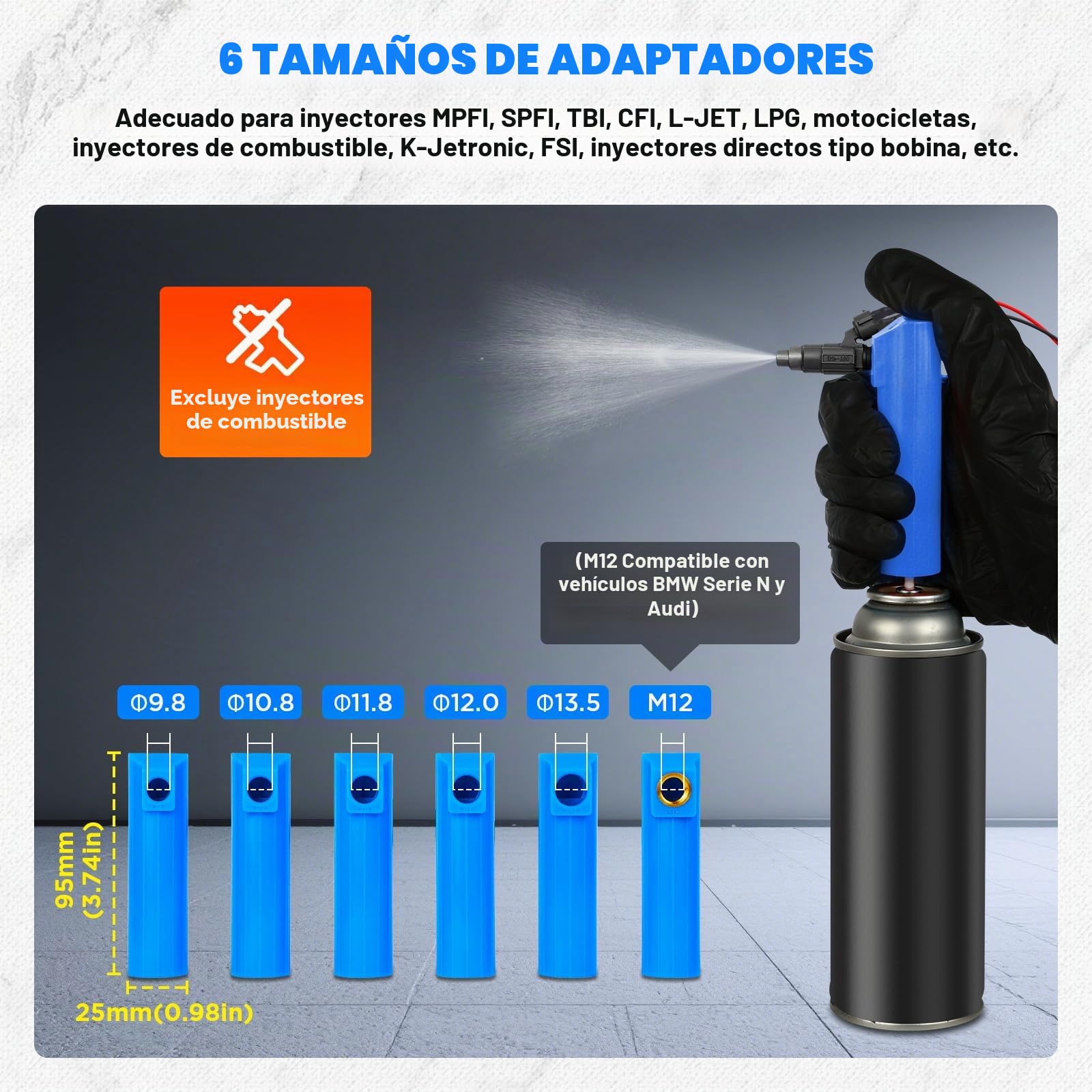 Equipo de prueba y limpieza de inyectores de combustible automotriz EFI GDI con 6 adaptadores (5V/12V), 4+4 modos de impulso, herramienta universal para inyectores de combustible
