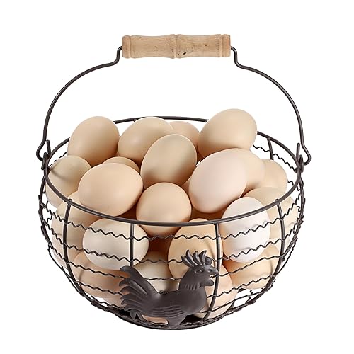 Farmhouse Egg 8'' Basket for Gathering Fresh Eggs, Rustic Metal