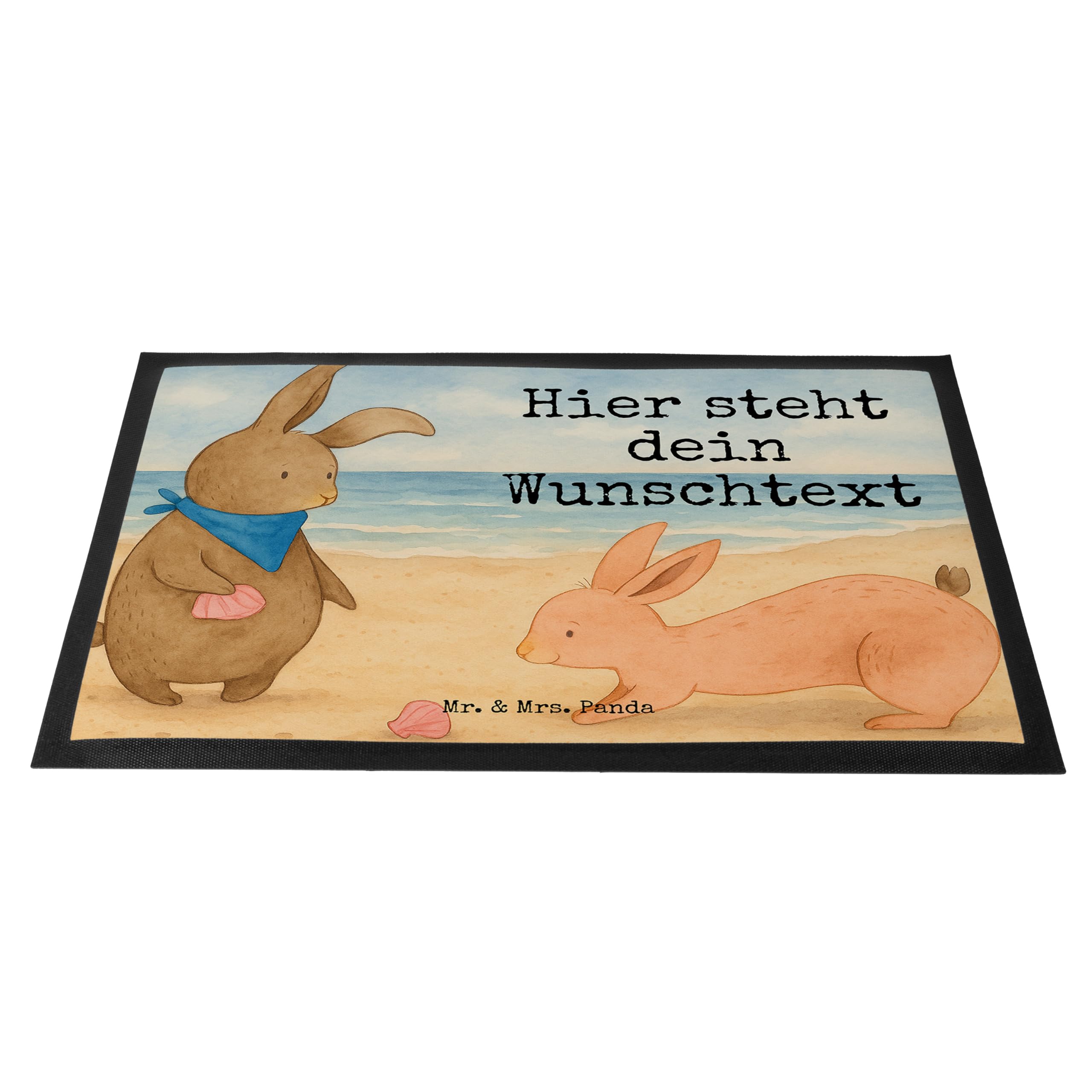 Mr. & Mrs. Panda Personalisierte Fussmatte Hasen Muschel Design 50 x 75 cm - Geschenk, Freundin, Fußmatte personalisierbar, Meer, Muttertag, Personalisierter Fußabtreter, personalisiert, Freundinnen