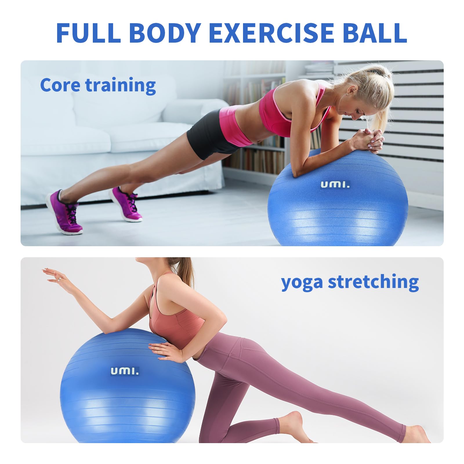 Umi Palla Fitness con Pompa 65cm 75cm Anti-Scoppio Palla Svizzero Palla per Yoga Pilates Esercizi Casa Palestra