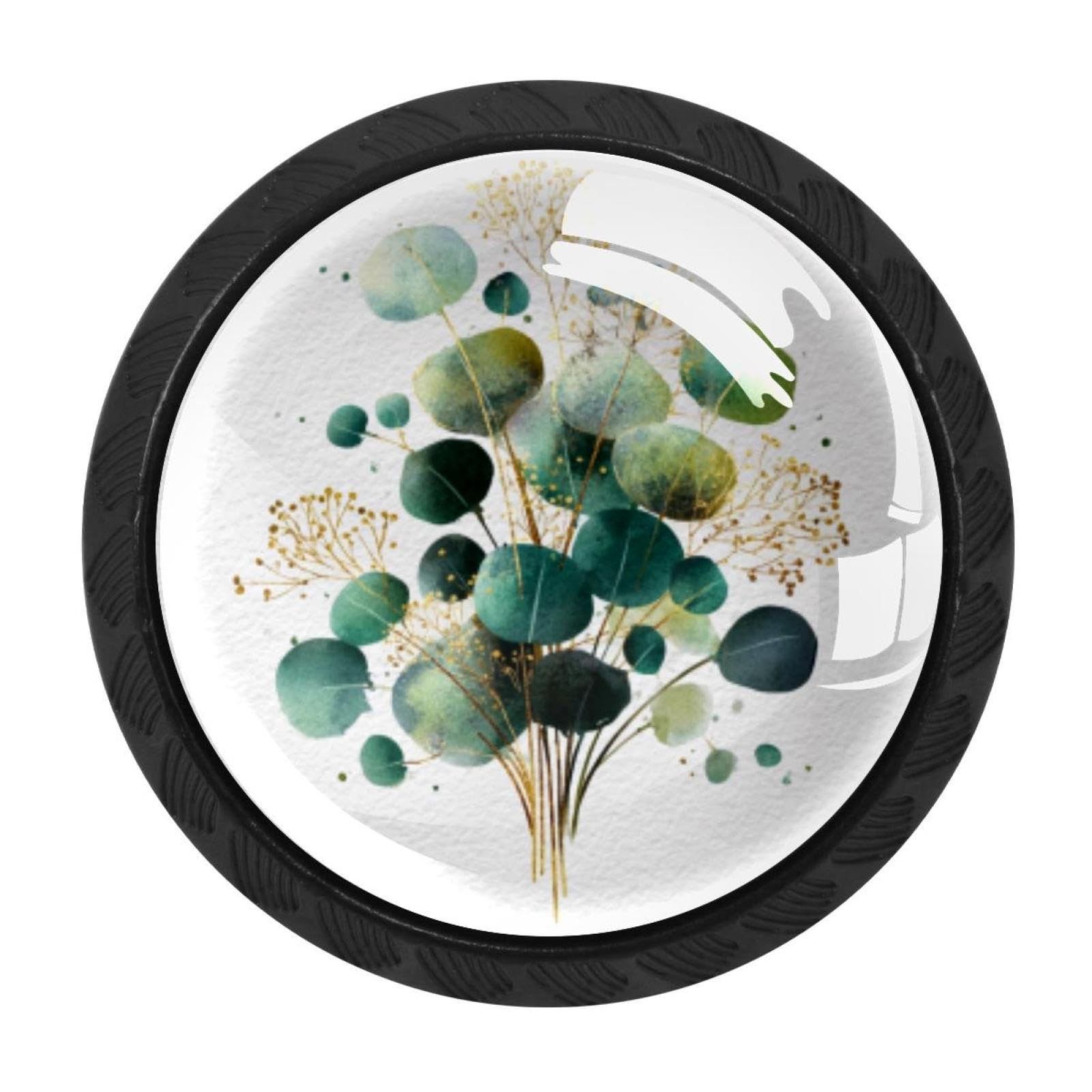 CHENZZZZ Eucalyptus Leaves (2) Drawer Knobs Pull Handle Crystal Glass Circle Shape Cabinet Drawer Pulls Cupboard Knobs with Screws for Kitchen Cupboard Dresser Wardrobe etc