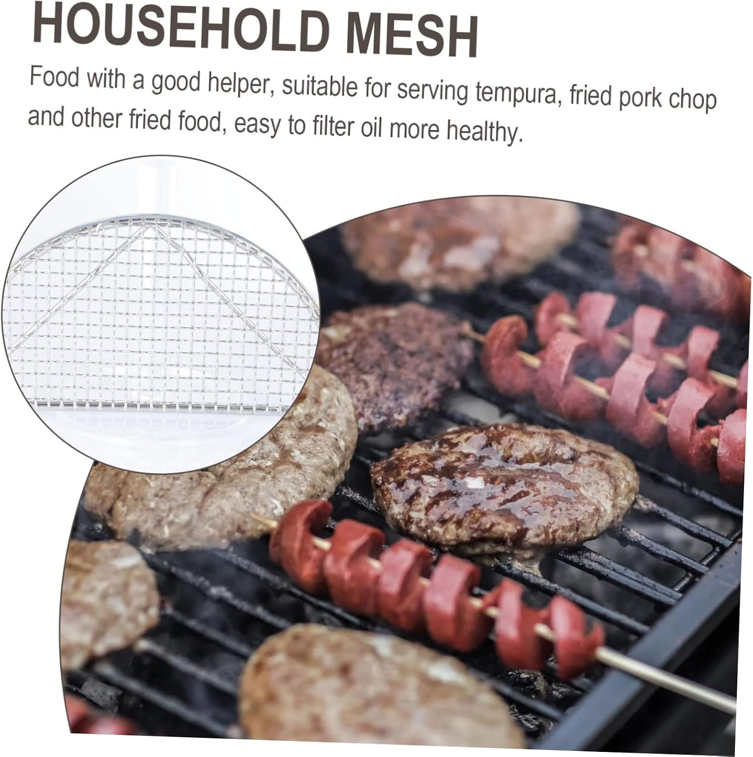 Semicircle Mesh Tempura Blast Net Stainless Steel Kitchen Supply for Frying Cooking Safe Rounded Corner Design for Fish Steak Shrimp and More
