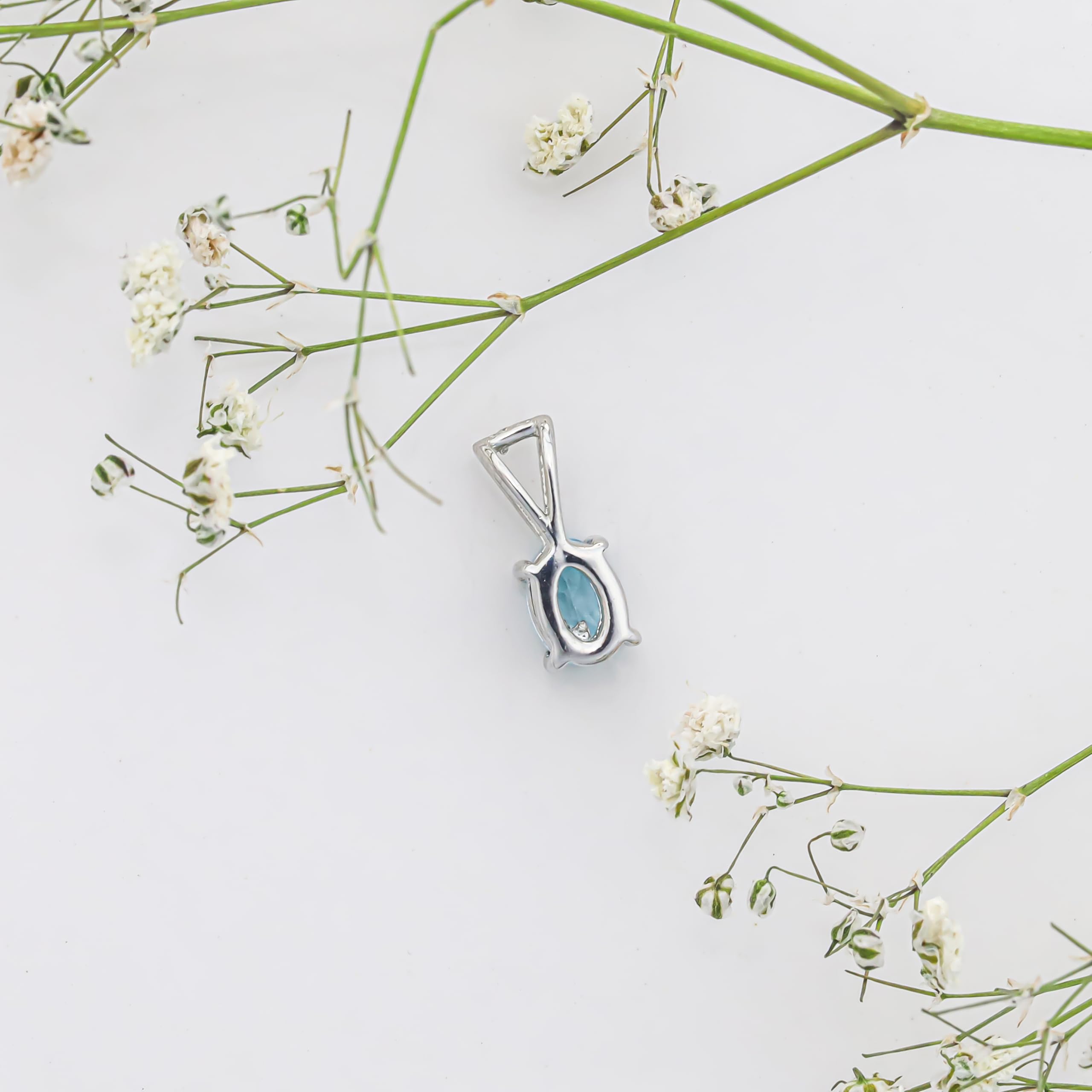 Pendentif en argent sterling 925 avec topaze bleue et breloque bohème ovale de 5 x 7 mm pour femme, bijoux SP-614