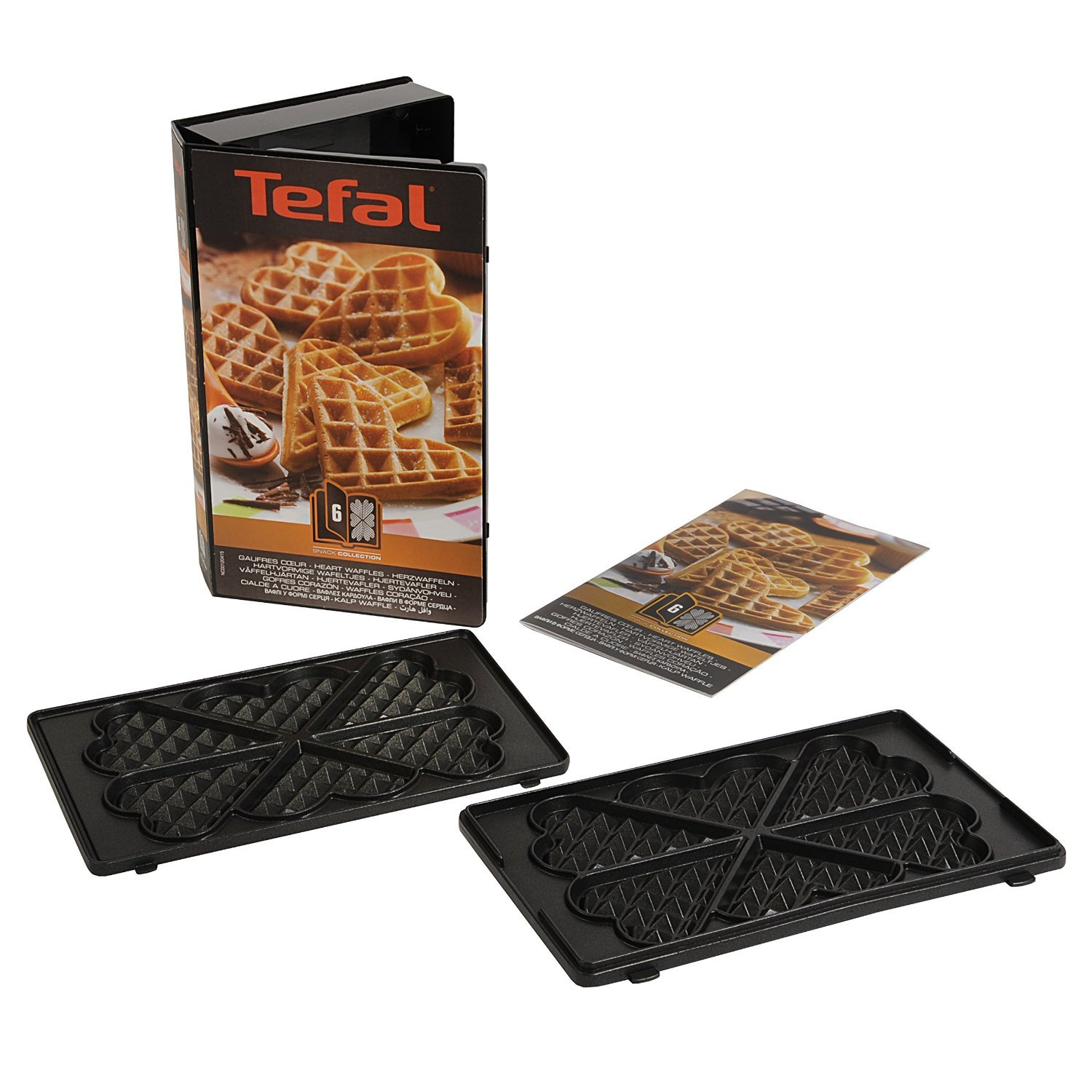 Tefal XA800612 Heart Waffle Plates Set, Non-Stick, Snack Time, Accessory, Snack Collection, Black, XA8006