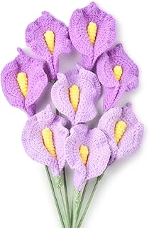 Crochet Calla Lily 8Pcs, Crochet Flowers Bouquet Purple, Artificial Flowers for Decoration, Handmade Wool Flower, for Home Decor Indoor, Wedding Bouque, Graduation Gift