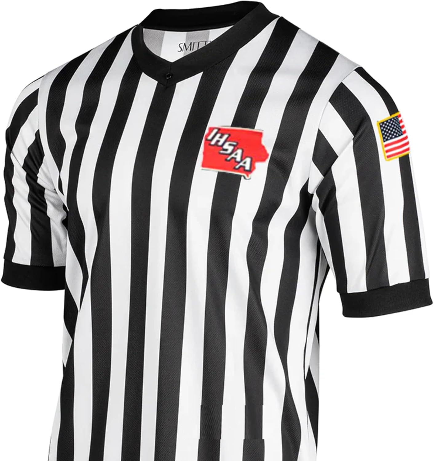 Smitty | IA-211-607 | Iowa IHSAA Dye Logo V-Neck Body Flex Women's Football/Basketball Referee Short Sleeve Shirt USA Flag