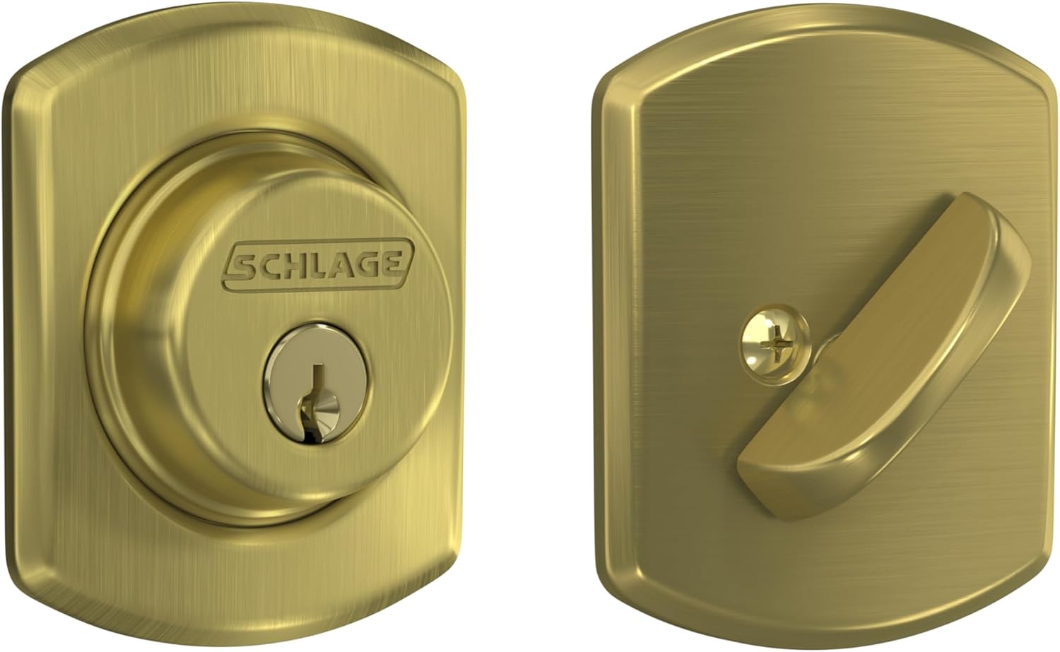 Schlage B60 N GRW 608 Deadbolt with Greenwich Trim, Keyed 1 Side, Highest Residential Security, Satin Brass