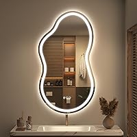 Vista 9 de SMIROR Espejo de Baño Retroiluminado Irregular con Luces 20 x 32, Espejo de Tocador con Luz LED Asimétrica en Forma de Nube para Pared