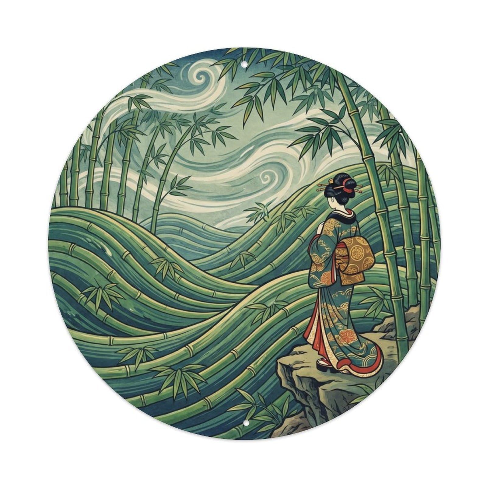 Tgrcjimh Style Metal Tin Sign Japanese Bamboo Sea Waves Wind Undulating