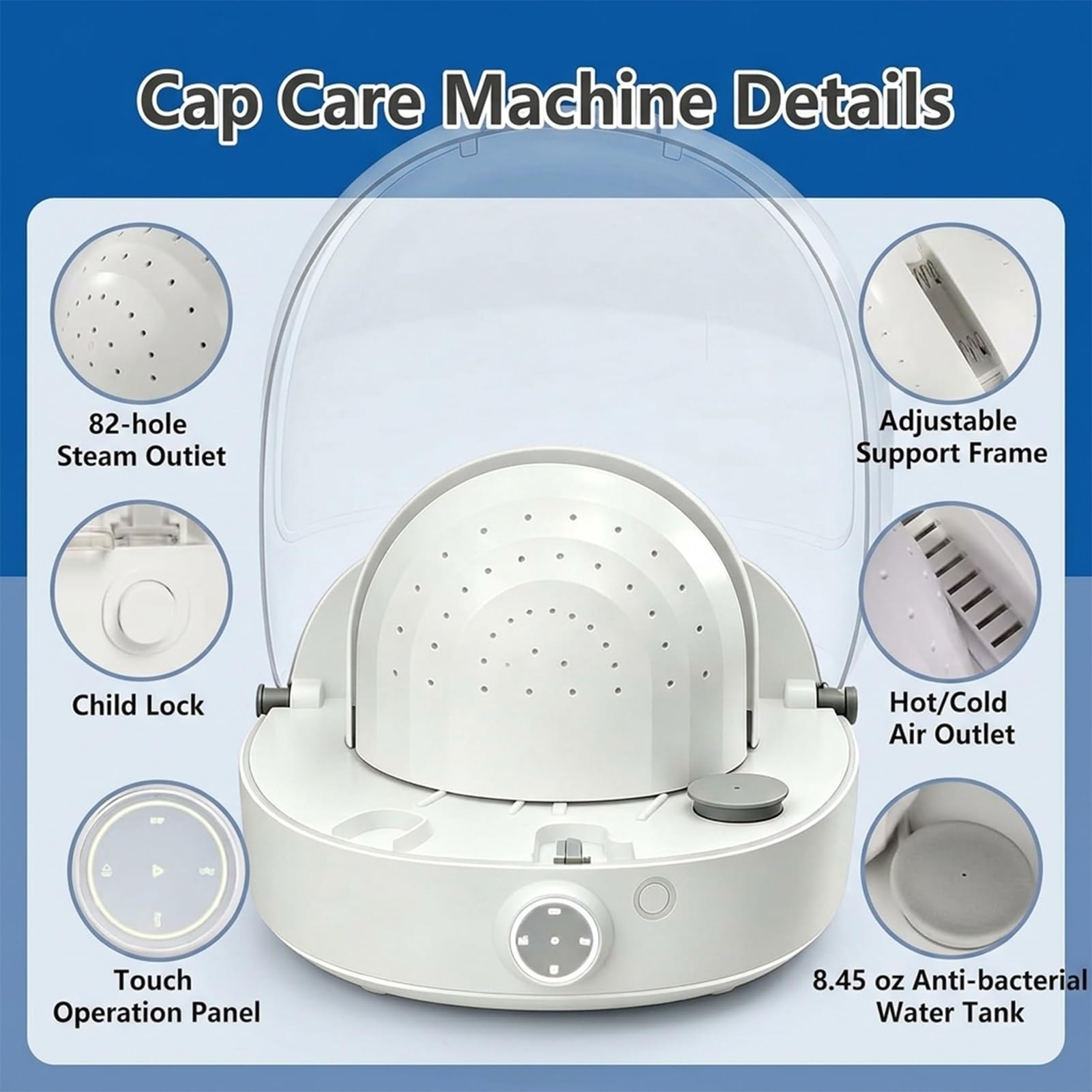 Limpiador y Secador Sombreros para Gorras Béisbol Pescador y Fieltro 4 Modos Planchado y Modelado 82 Boquillas 300ml 1000W Operación Automática Eficiente