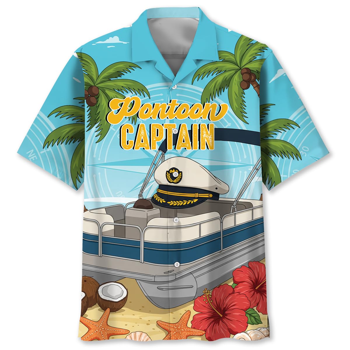 Pontoon Hawaiian Shirt for Men – Funny Tropical Hibiscus Boating, Cruise Pontoon Captain Beach Shirt Size S-5XL