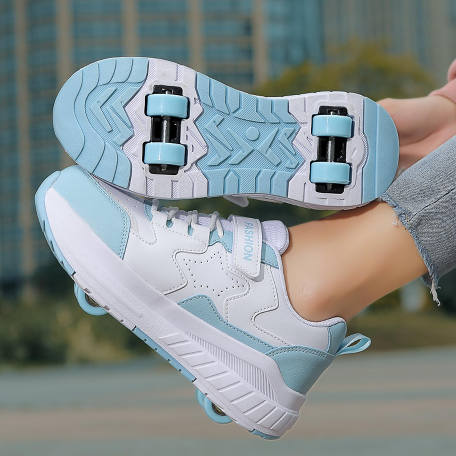 FANSU Chaussure à Roulette Garçons Filles, Chaussures a roulettes Enfant Retractable avec 4 roulettes, Basket Roller Fille pour Intérieur Extérieur