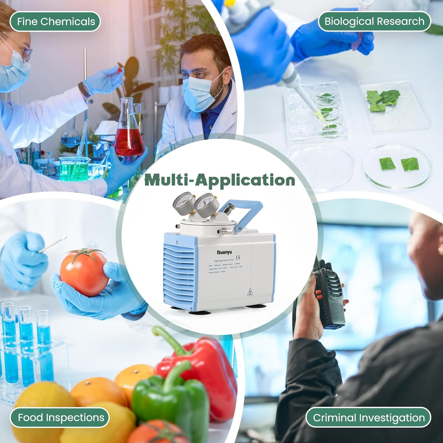 Huanyu Oilless Diaphragm Vacuum Pump 30L/min Chemical Resistant No Oil Laboratory Vacuum Filtration Extraction Distillation 110V (Single Pump, GM-0.5A)