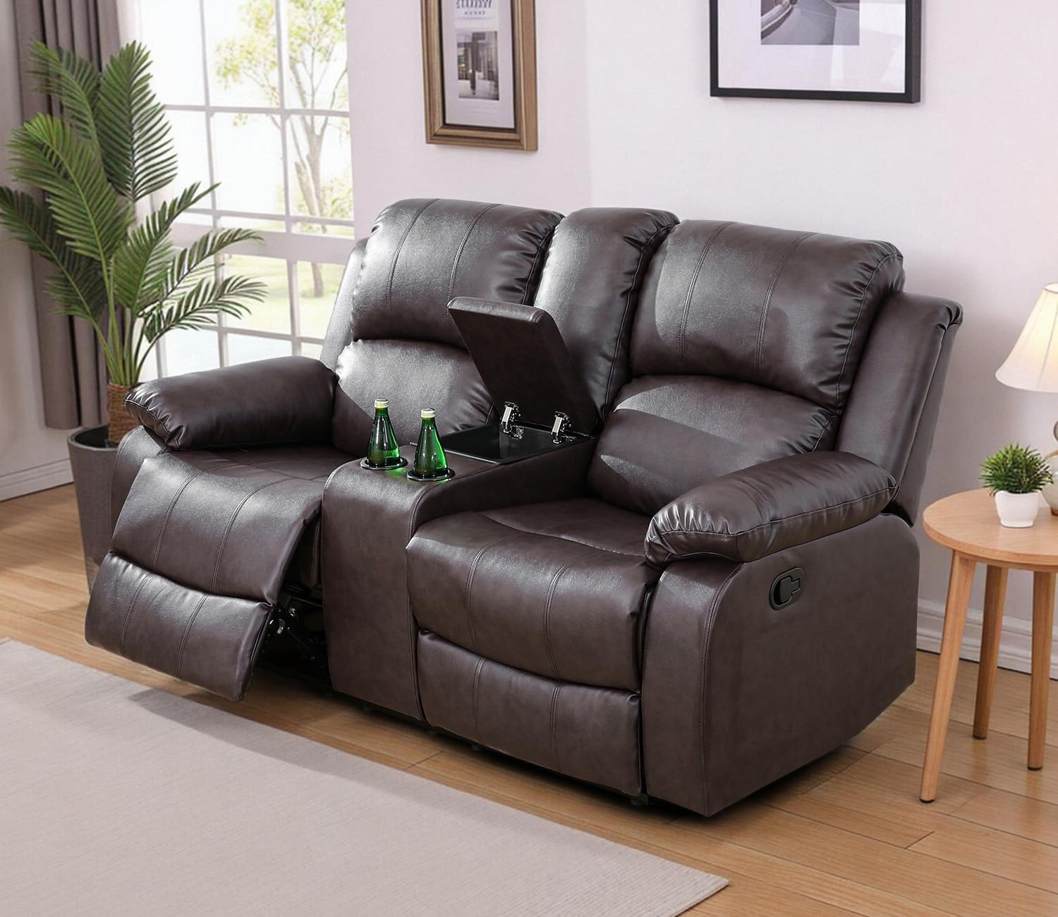 Recliner Loveseat for Living Room Furniture Set,Fabric Reclining Loveseat with Double Recliners,Wall Hugger Recliner Couch with Cup Holders for Living Room(Corduroy Brown)