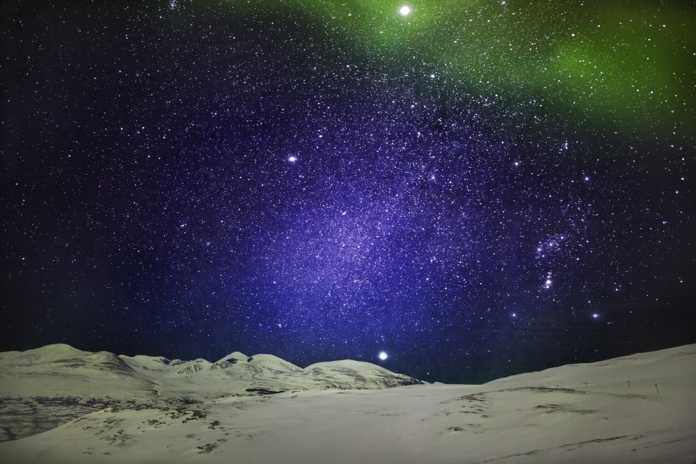 Made4Fun Starry Evening with The Aurora Borealis Or Northern Lights & The Milky Way Galaxy Abisko Lapland Sweden Poster Print44; 36 x 12