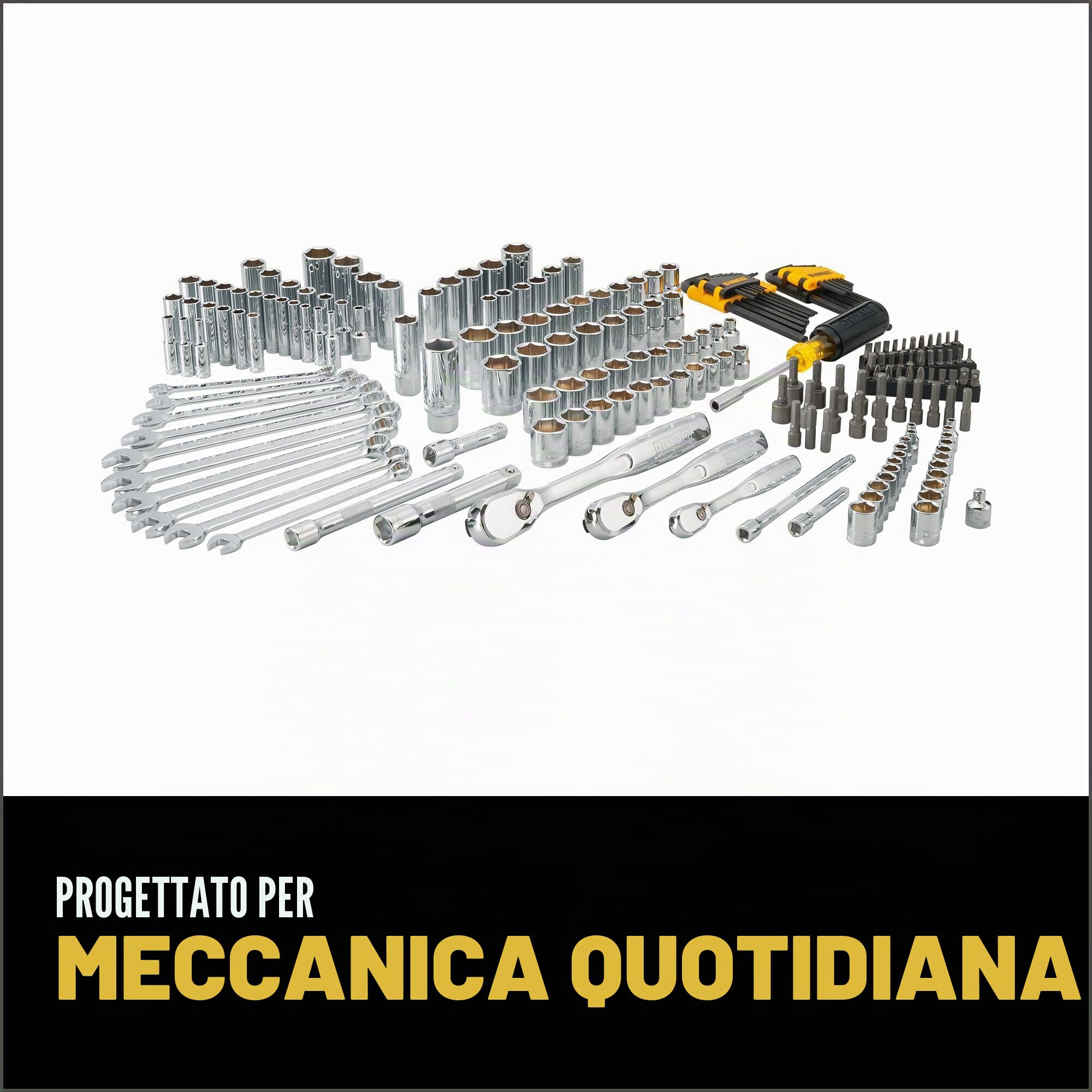 DEWALT Set di strumenti meccanici, unità da 1/4" e 3/8" e 1/2", SAE/Metric, 205 pezzi (DWMT81534)