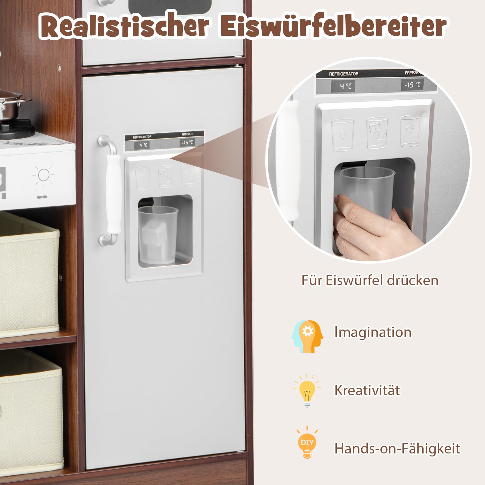 DREAMADE Kinderküche mit Licht und Sound, Kinder Küche aus Holz mit Tafel Herd Dunstabzugshaube Spüle Backofen, Spielküche mit 17 TLG. Zubehör für Kinder ab 3 Jahren