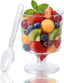 2OZ Mini Plastic Dessert Cups with Spoons 120 Pack Plastic Dessert Cups, Clear Disposable Round Serving Goblet Cup for Party, Appetizer Parfait Cups for Pudding,Fruit, Ice Cream and Jello