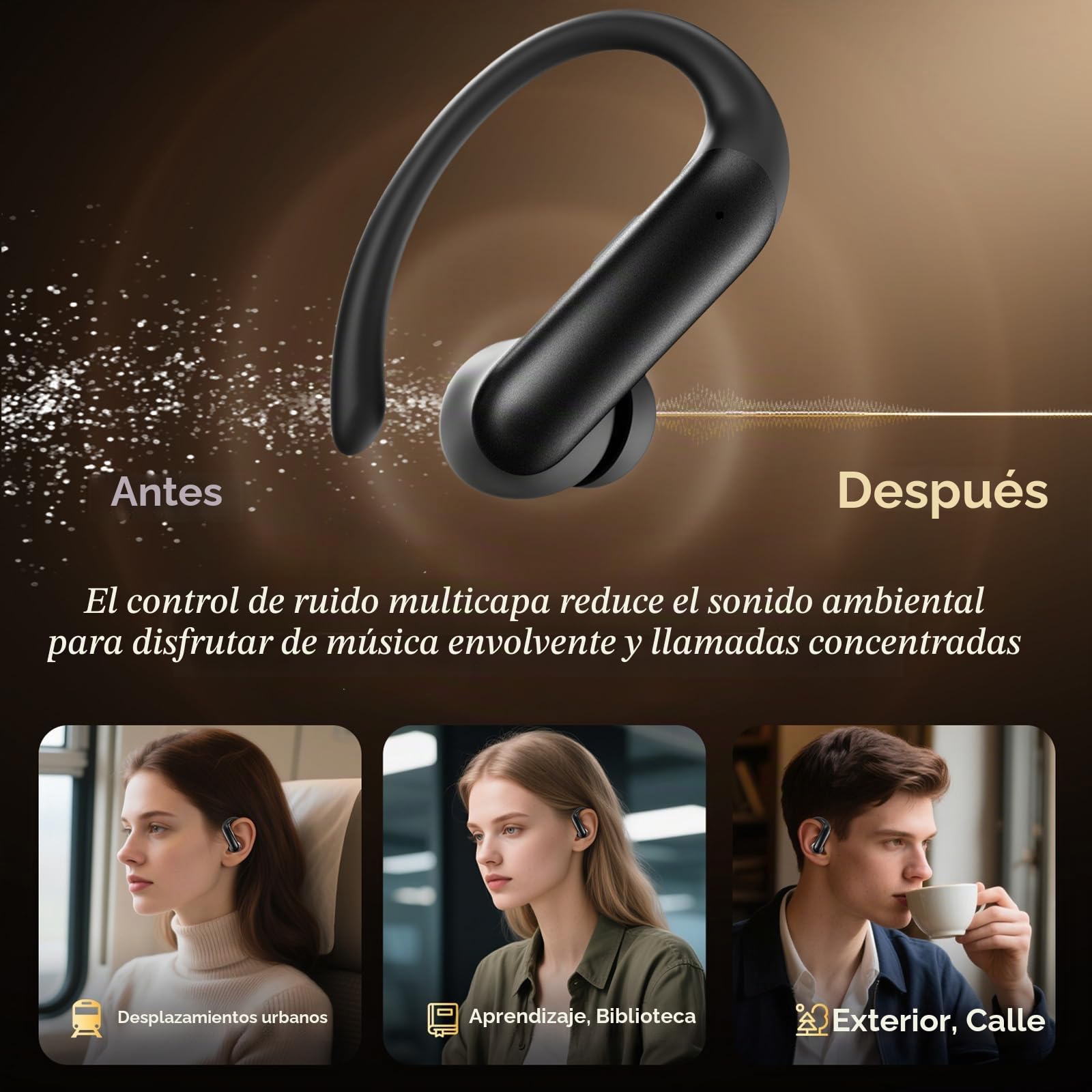 Auriculares inalámbricos Bluetooth 6.0, HiFi Estéreo,Reproducción de 75 Horas,Cancelacion Ruido ENC, IP7,Pantalla LED,Ajuste Cómodo,ios y Android, Cascos Inalambricos para Deportivos Running Negro