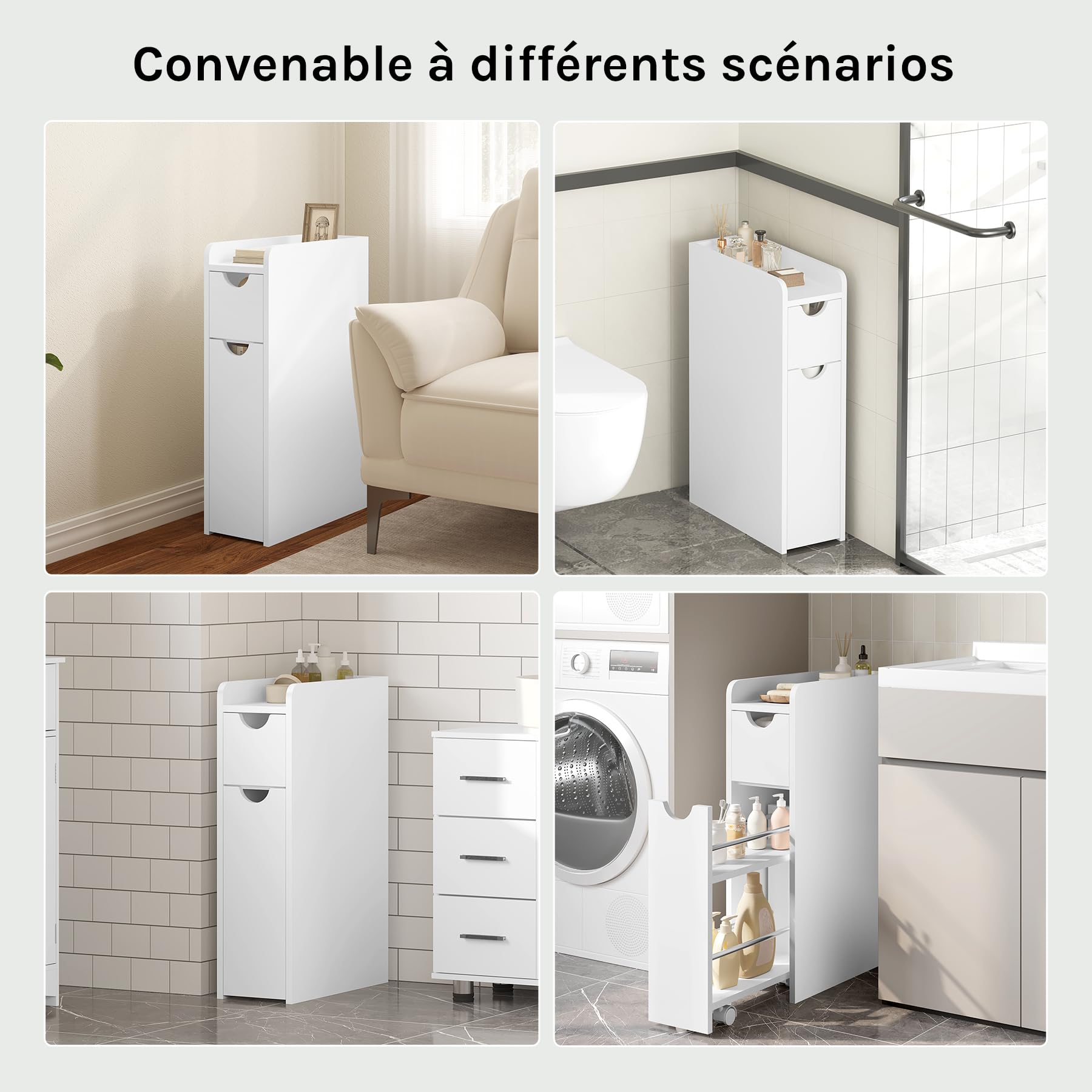 EUGAD Meuble Salle de Bain, Armoire Salle de Bain Étroite, avec 2 Tiroirs, en Bois d'Ingénierie, Blanc, 19x45x70cm