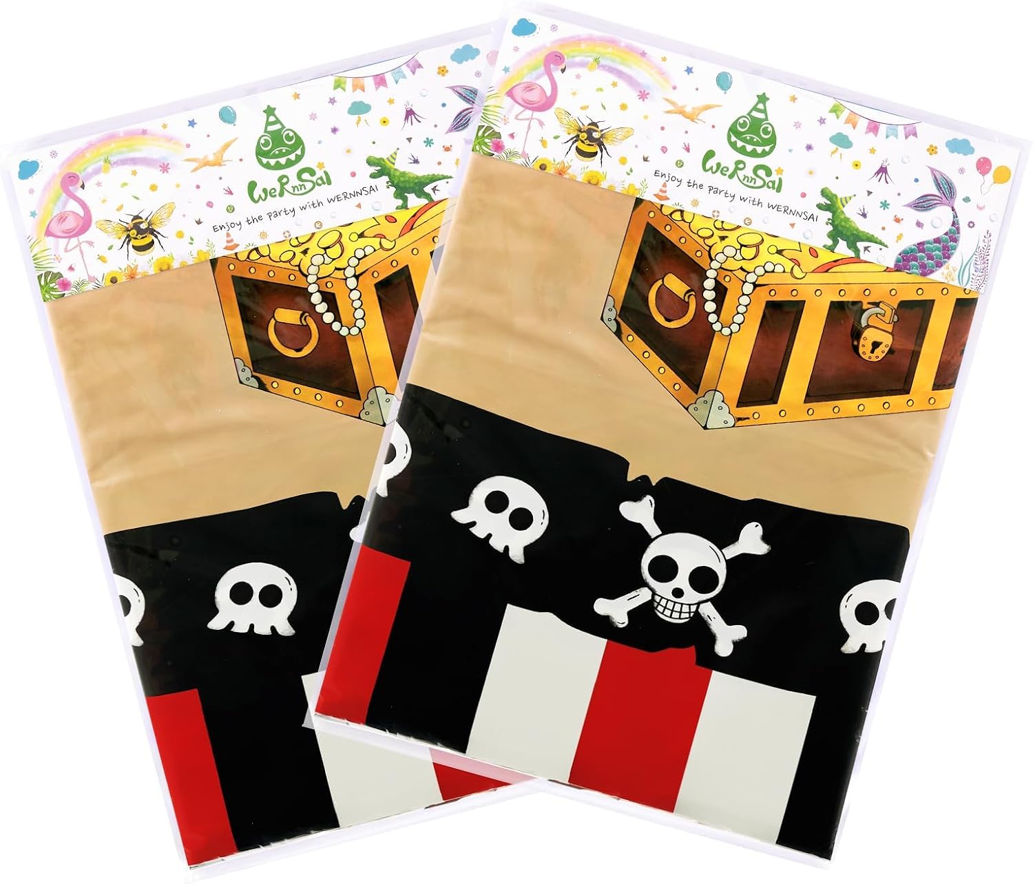 WERNNSAI Pirate Party Tablecloth - 2 Pack 54'' x 108'' Pirate Party Supplies Disposable Island Treasure Map Tablecover Nautical Adventure Theme Decorations for Boys Birthday Dining Table Cover