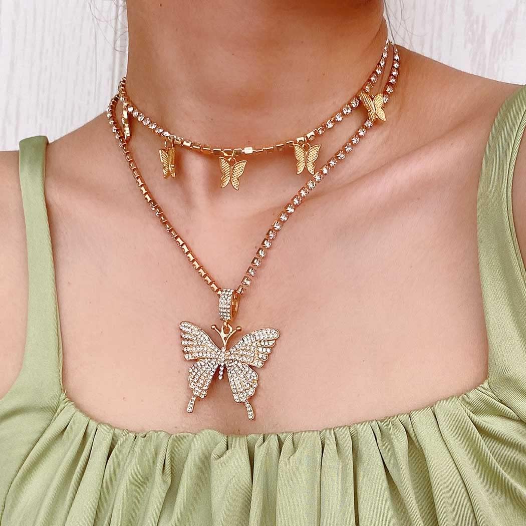 Aksod Butterfly Necklace Silver Gold 