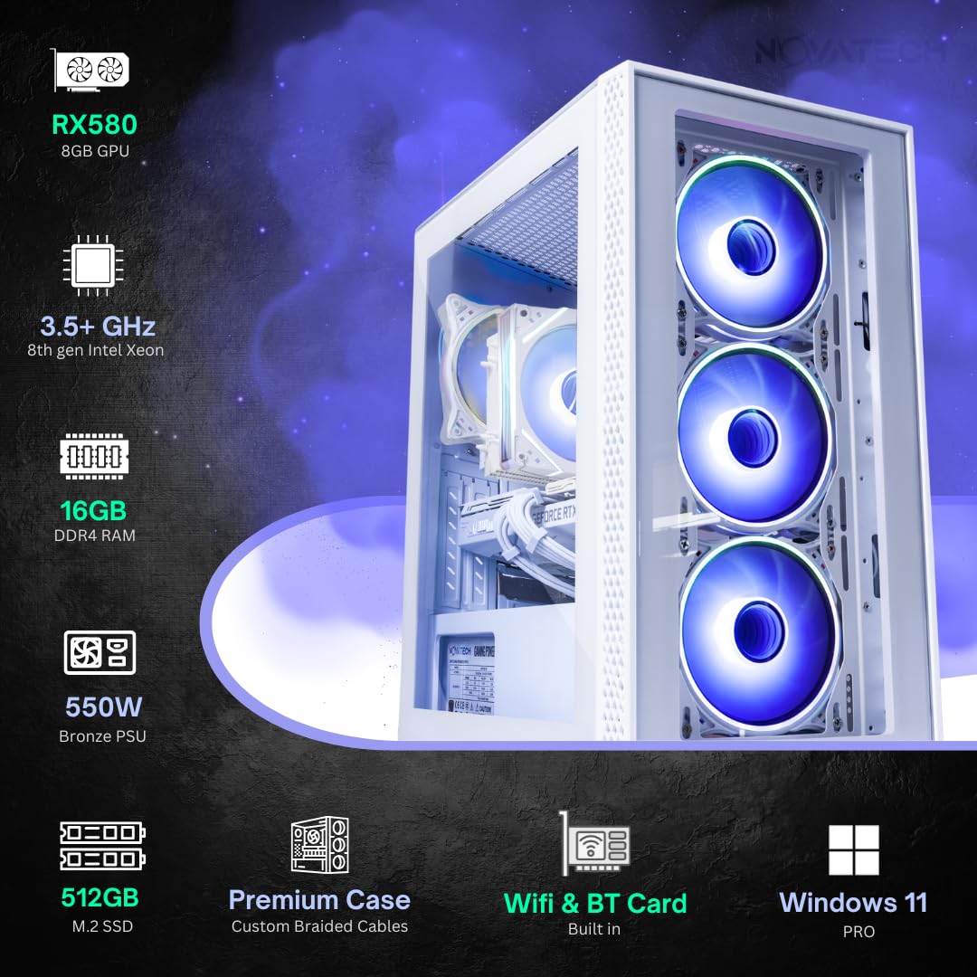 NOVATECH Prism - Prebuilt Gaming PC Desktop Computer - Geforce RTX 3050 - Xeon i7 3.5GHz - 16GB RAM - 512GB SSD WiFi/BT, Win 11 - Gaming Computer Tower - Pre Built PC Gaming - 1 Year Warranty