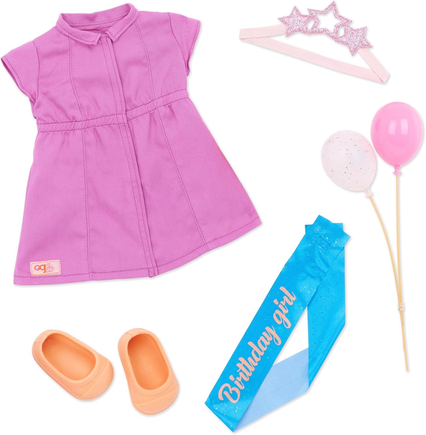 Our Generation Kehlani, 46-cm-Geburtstagspuppe mit Ballons | 46-cm-Anziehpuppe mit rosa Kleid, Schärpe, Stern-Haarreif, Schuhen und 2 Ballons; braune Schlafaugen, Kehlani; 5+ Jahre
