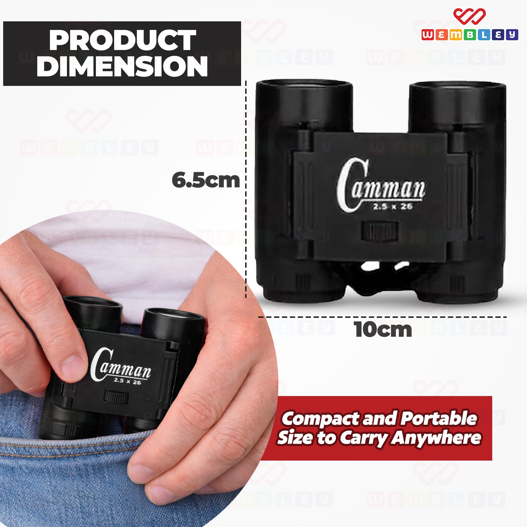 Wembley Mini Binoculars Toy for Kids | Compact and Portable Outdoor Binocular for Boys and Girls | Binocular Toy with Neck String, Focus Adjustment and Ultra Zoom | Educational Birthday Gift (Black)