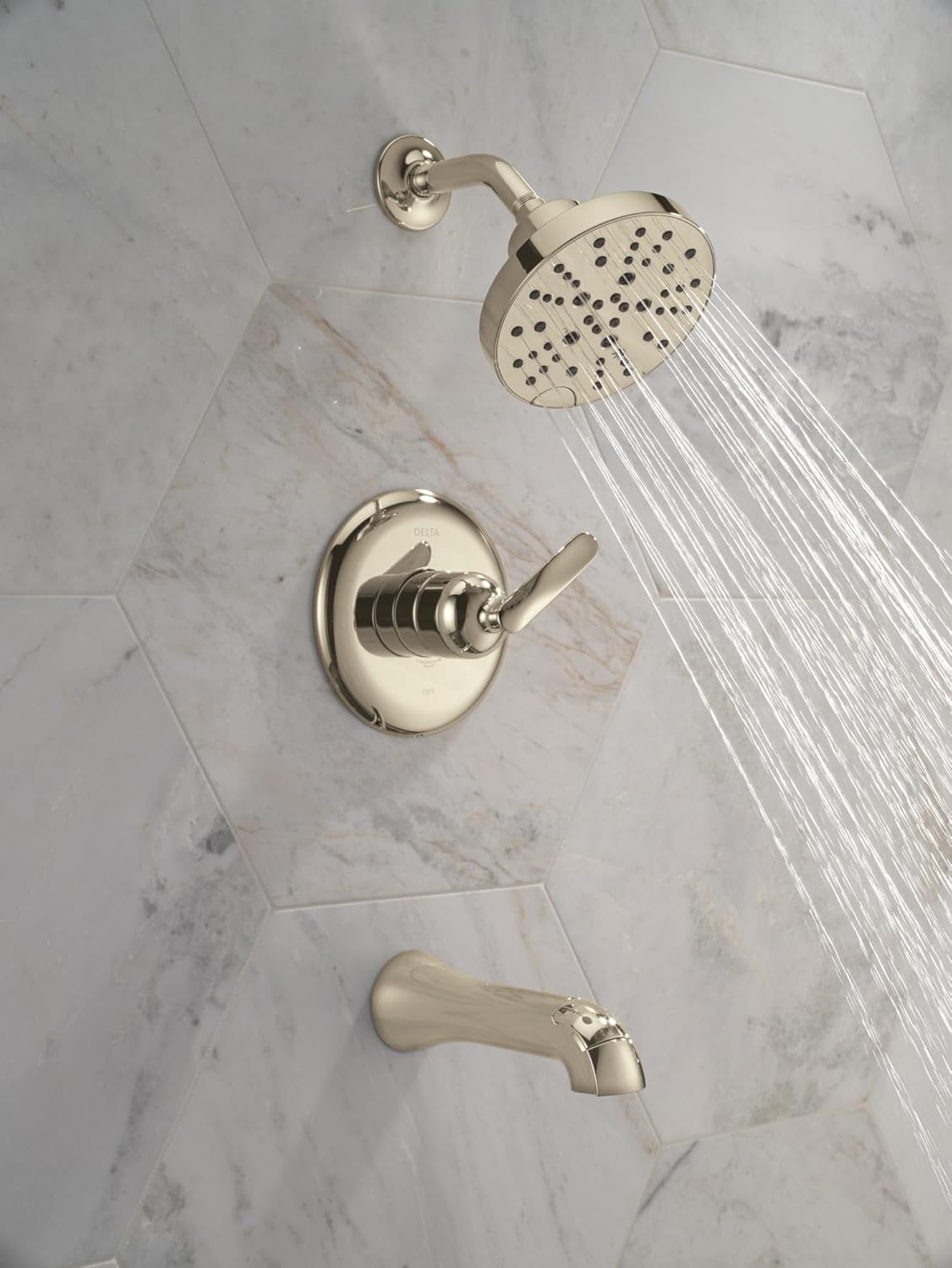 Delta Bonacci 14 Series H2Okinetic Bathtub and Shower Faucet Set, Polished Nickel Shower Head and Handle Set, Valve Trim Kit, Lumicoat Polished Nickel T14445-PN-PR (Valve Not Included)