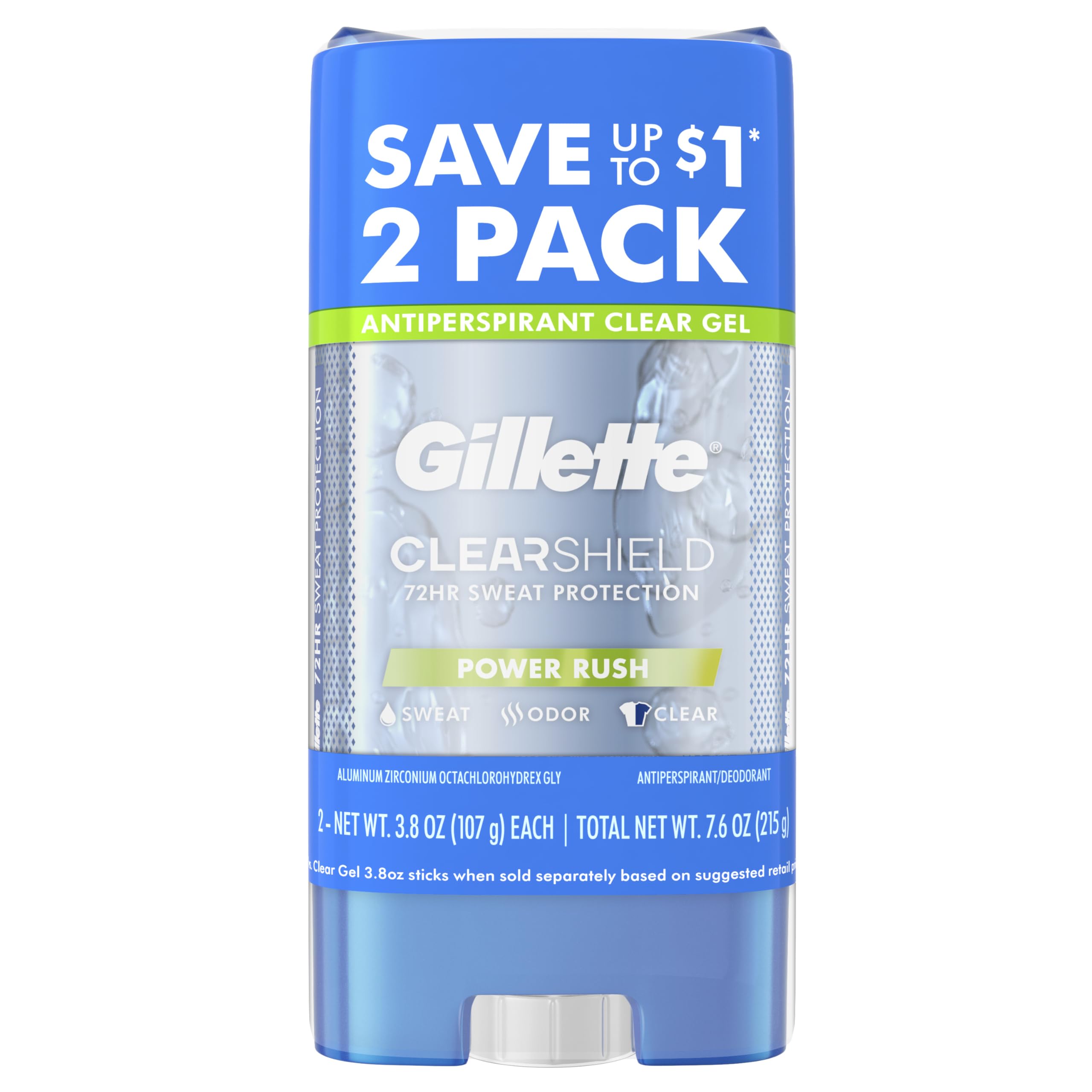 Gillette Male Sport High Performance Antiperspirant / Deodorant, Power Rush Clear Gel, 3.8 Ounce (Twin Pack)-image-44