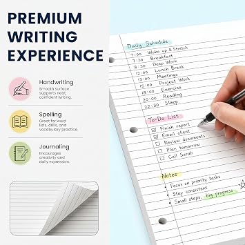 Koogel A4 Lined Paper, 120 Sheets 3-Hole Cream Refill for Binder