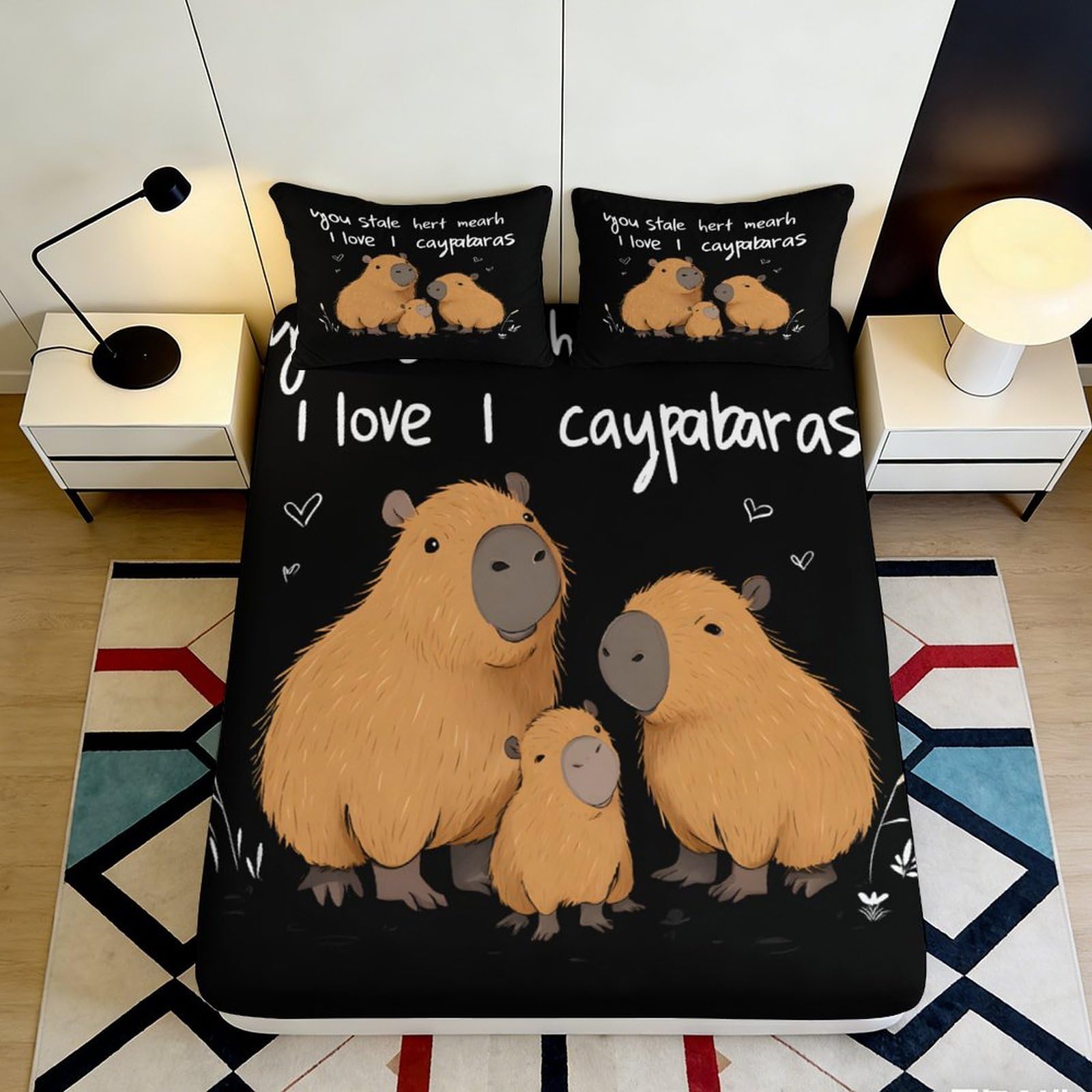 Uxinyoume Style-9 3D Printed Capybara Family Fitted Sheet Microfiber Soft Anti-Slip Bed Cover For Bedroom Guest Room Dorm Decor 90X200x25cm