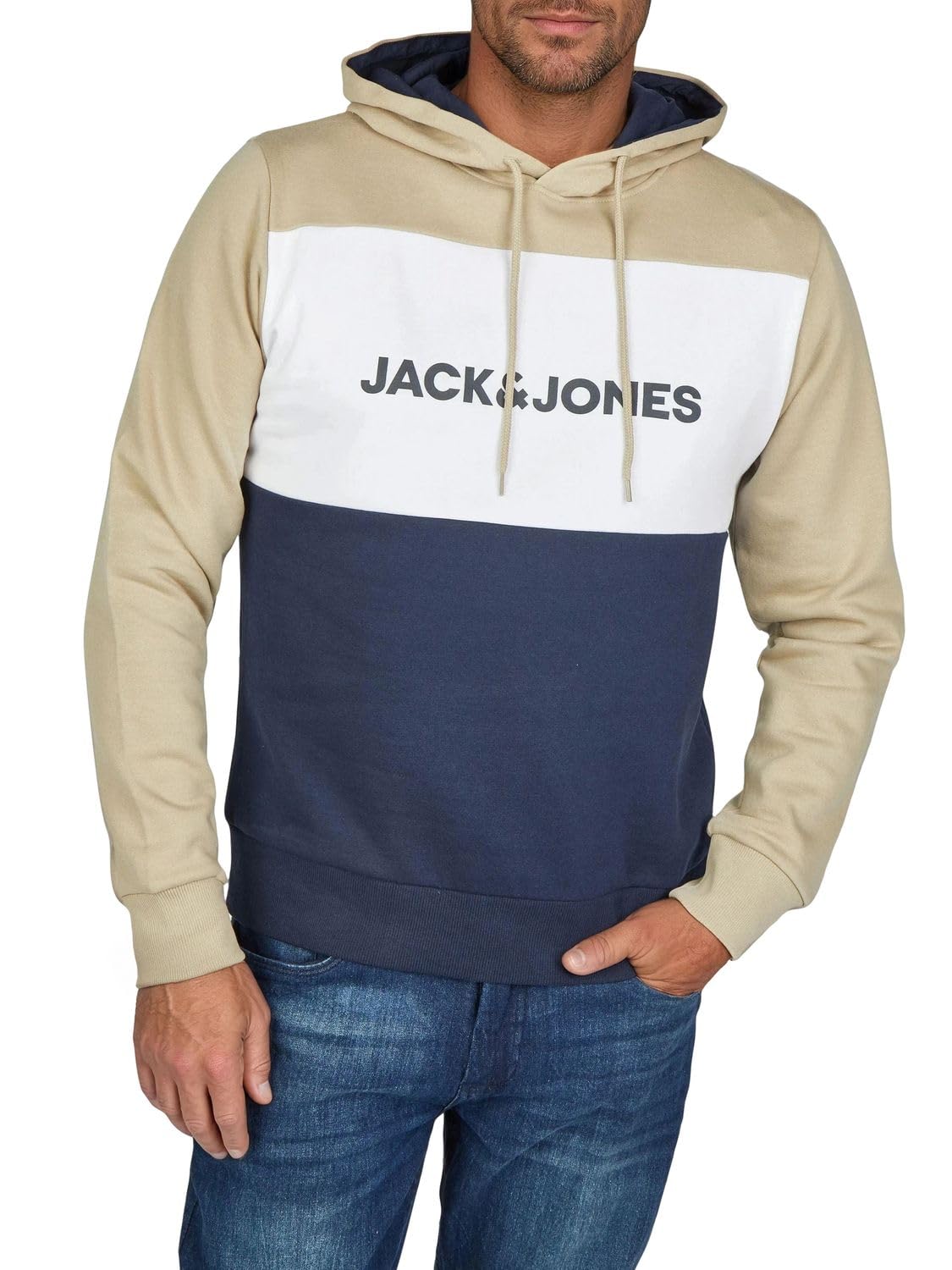 JACK & JONES Hoodie Herren mit Druck JWHLOGO Blocking Regular Fit Plus Size Kapuzenpullover Pullover Grün Blau Beige Navy S M L XL XXL 3XL 4XL 5XL 6XL 7XL 8XL